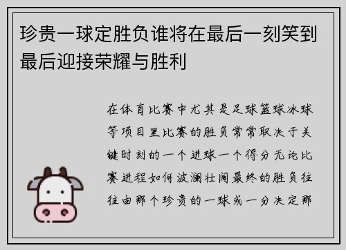 珍贵一球定胜负谁将在最后一刻笑到最后迎接荣耀与胜利